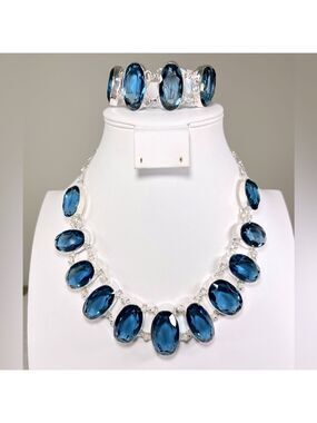 London Blue Topaz 925 Large Synthetic Gemstone Necklace & Large Bracelet